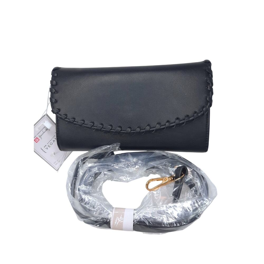 Jenco Kyle Black Crossbody Wallet Vegan Leather PETA Clutch Removable Strap NWT